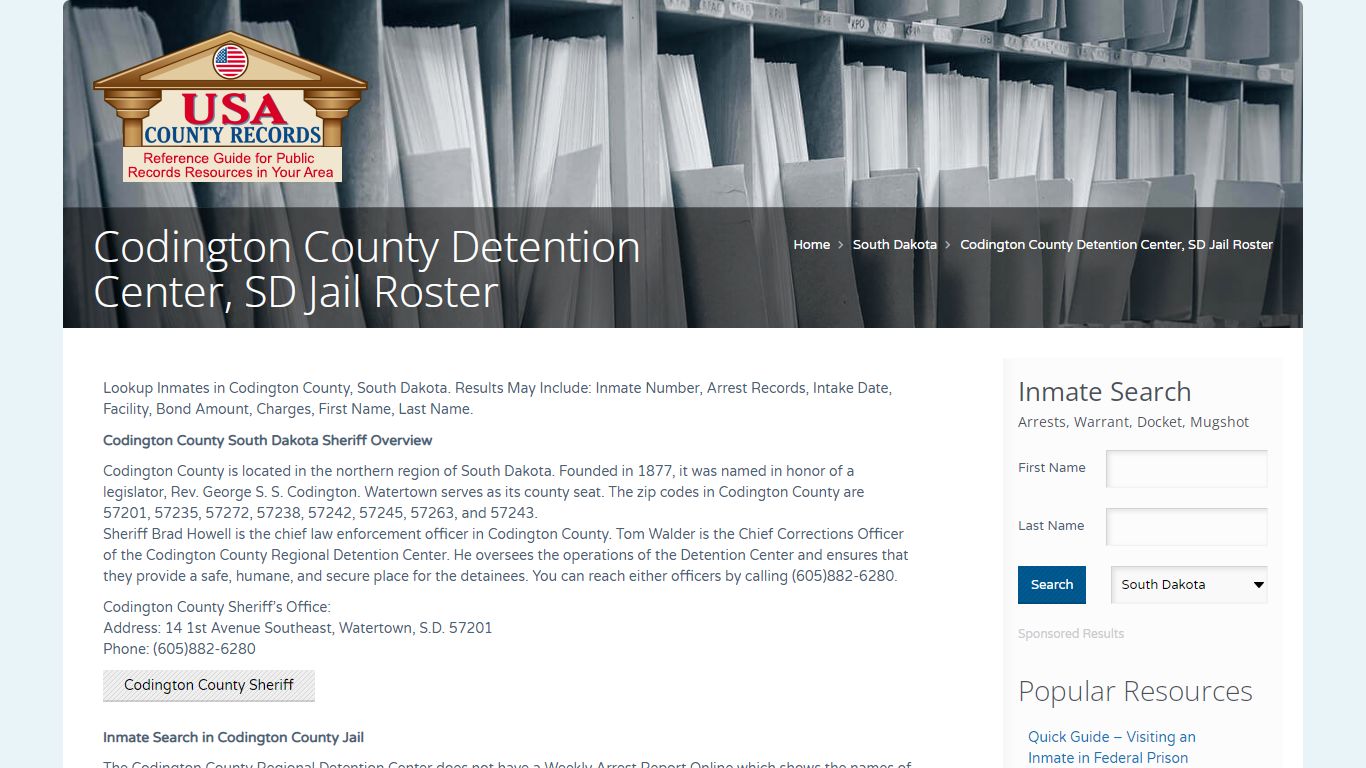 Codington County Detention Center, SD Jail Roster | Name ...